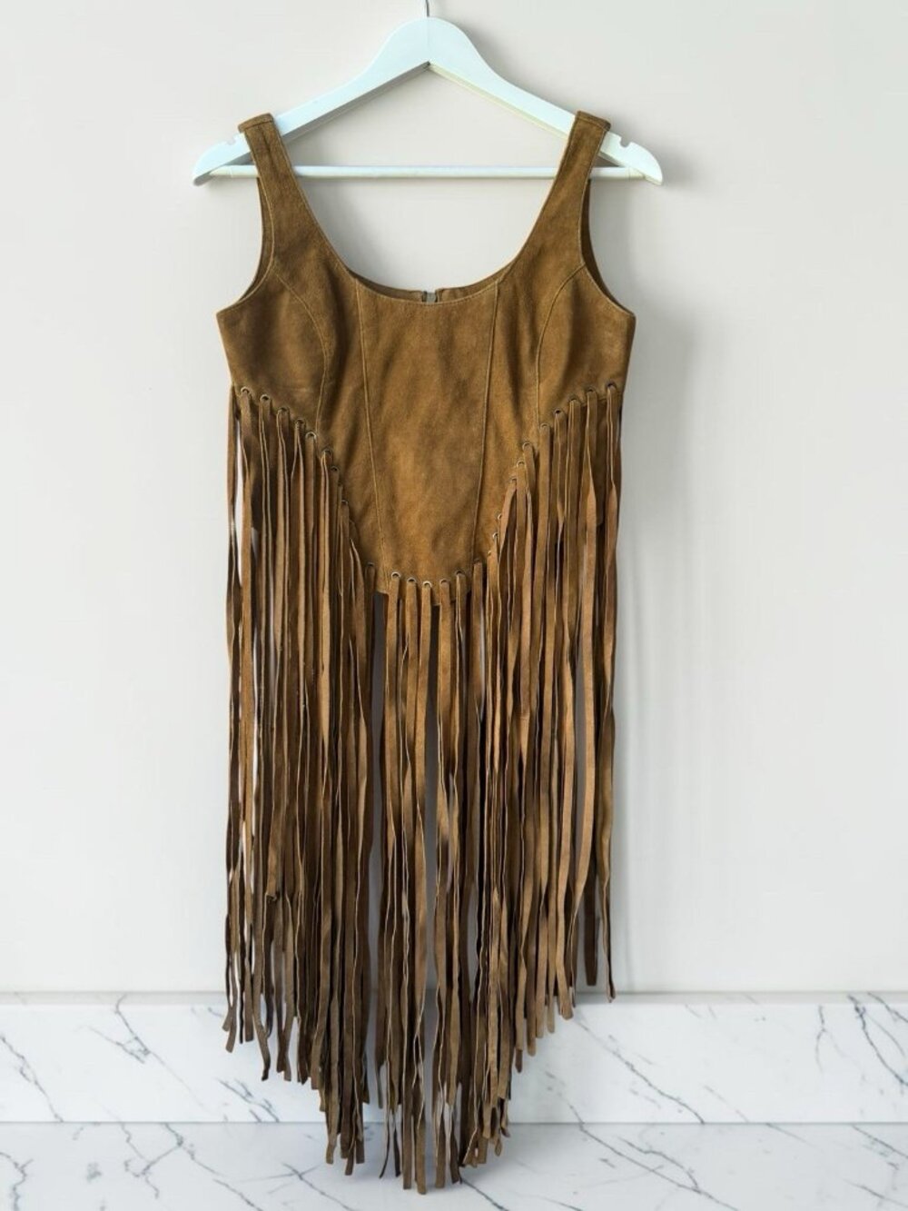 Free People Leather Fringe Tank Top Brown Goat Suede Western Boho Size M NWT - Picture 4 of 13